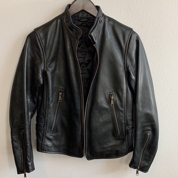Heavy Cowhide Black Leather 4-pkt Moto Jacket with Brass Hardware - Picture 2 of 15